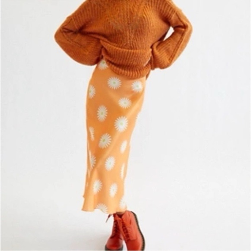 Orange Daisy Midi Skirt